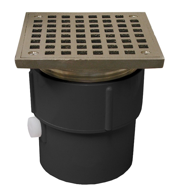 Jones Stephens 3in. x 4in. PVC Pipe Fit Drain Base with 3-1/2in. Metal Spud and 5in. Nickel Bronze Strainer D53082 - main